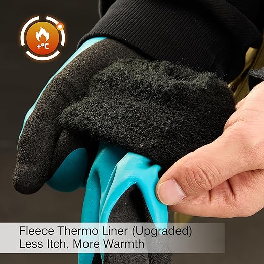COOLJOB Waterproof Winter Freezer Gloves for Working Gardening Fishing Construction Worker, Double Coated Rubber for Warehouse Cold Refrigeration House, 1 Pair Medium Blue