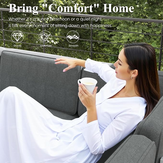 LayinSun 9 Pieces Modern Aluminum Patio Furniture Set with Coffee Table, Outdoor Modular Sectional Conversation Set L-Shaped Sofa for Backyard