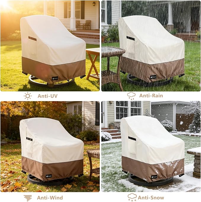 Patio Chair Covers Waterproof Outdoor Furniture Cover, All-Weather Protection Outdoor Lawn Patio Furniture Covers 4 Pack for 35" W x 38" D x 32" H, Beige