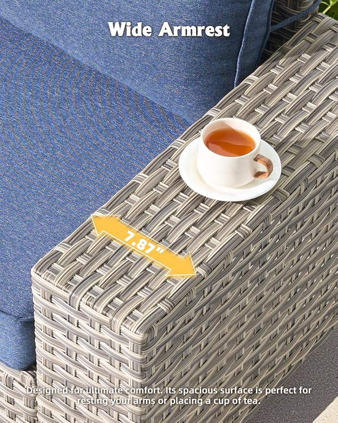 Outdoor Sectional Patio Furniture Set with Rocker Chairs,7 Pieces Wicker Conversation Sets L Shaped Couch,Extra Deep Out Door Sofa Outside Furniture,Blue