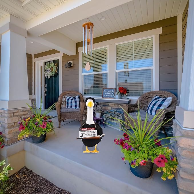 CAMDUCK Porch Goose Outfit with Baseball Bat and Porch Goose Sign Mess with The Honk You Get The Bonk Porch Goose Accessories for Plastic Cement Goose Statue Garden Yard Patio Lawn Outdoor Decor
