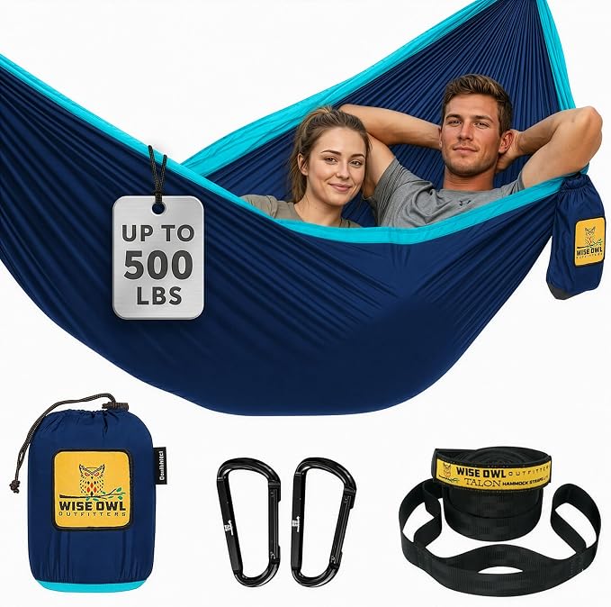 Wise Owl Outfitters Camping Hammock – up to 500lbs Portable Hammock with Tree Straps - Travel, Backpacking, Hiking, Outdoors Camping Gear - Single or Double