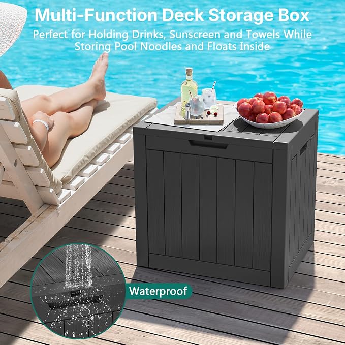 Skepphlay 30 Gallon Deck Box Outdoor Waterproof, Outdoor Storage Box Lockable, Resin Storage Bin for Package Delivery, Garden Tools, Patio Cushions (Black)