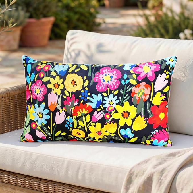 Adabana Outdoor Waterproof Floral Pillow Covers 12x20 Inch | Colorful Outdoor Pillow Covers Summer Decirative for Patio Furniture Porch Garden Pillows