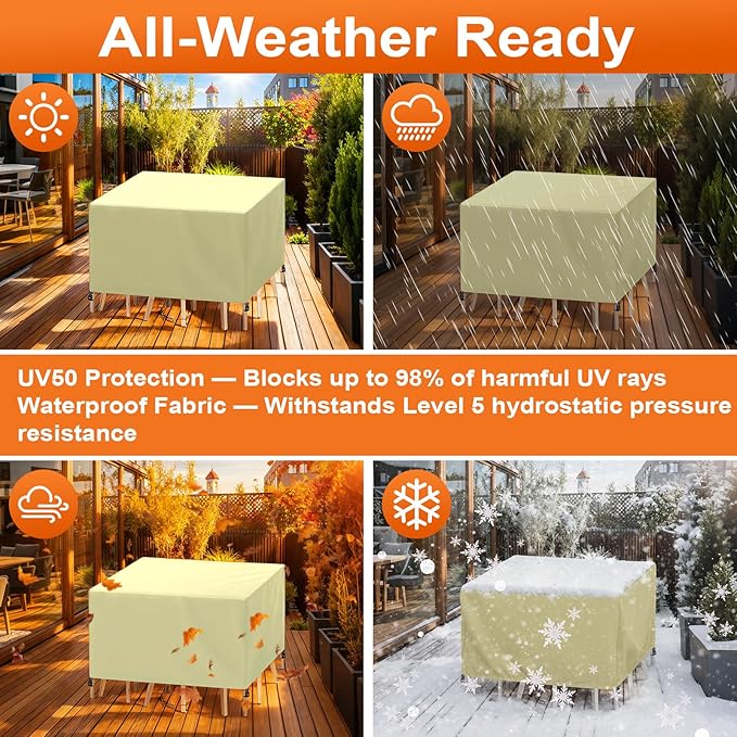 Patio Furniture Cover Rectangle 56"(L) x 28"(W) x 30"(H), Custom Heavy Duty 420D Waterproof Outdoor Cover with Drawstring & Buckles for Table Chair Garden, Cream