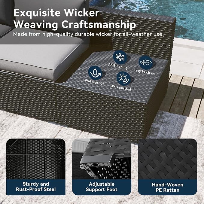 LazySunsets 10 Piece Outdoor Patio Furniture Set with Coffee Table, Outdoor Patio Furniture Sets with 4'' Thicken Cushion, Wicker Rattan Outdoor Conversation Set for Backyard & Garden, Light Grey