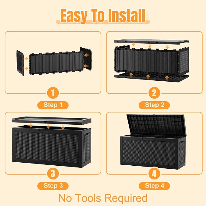 Outdoor Storage Box,95 Gallon Resin Deck Box,Waterproof & UV Resistant Lockable Package Delivery Bin,Toy Cabinet for Indoor & Outdoor