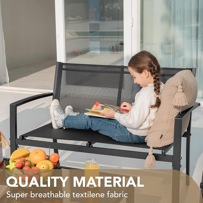 Devoko Outdoor Furniture Set 4 Piece Patio Conversation Sets Porch Furniture with Lawn Chairs & Glass Coffee Table for Garden Poolside (Black)