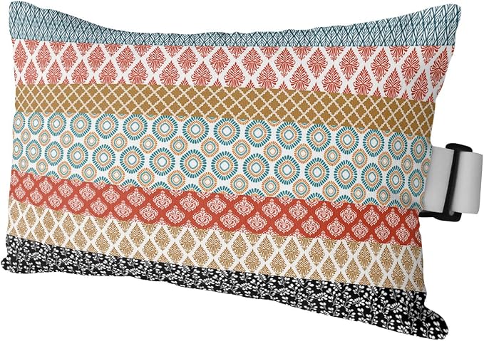 Outdoor Pillows Covers with Inserts Boho Geometric Floral Stripe Ethnic Turquoise Orange Waterproof Pillow with Adjustable Strap Throw Pillows for Patio Furniture Recliner Lounge Chair, 11"x16", 1PCS