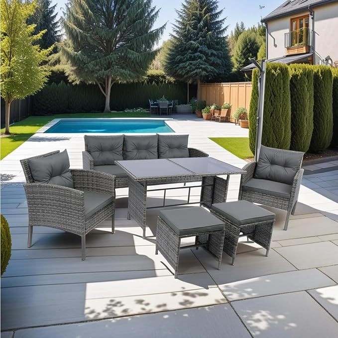 LUMISOL 6 Piece Outdoor Patio Dining Set with Cushion,Patio Furniture Sets,All Weather Sectional Conversation Set,Space Saving Patio Set for Backyard,Beach,Garden