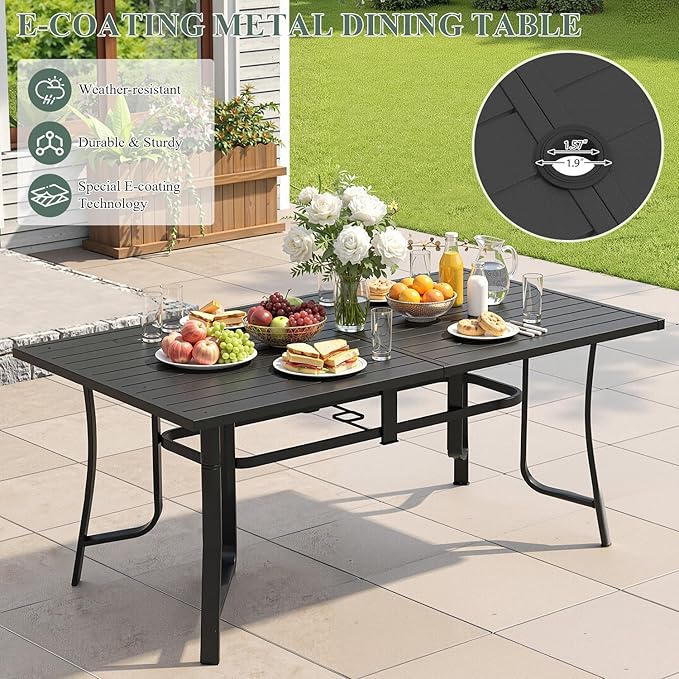 7 Pieces Patio Table and Chairs Set, 63" Metal Dining Table with Umbrella Hole, 6 High Back Textilene Swivel Chairs, Dining Table Set for 6, Outdoor Furniture for Porch Deck Yard Balcony, Blue