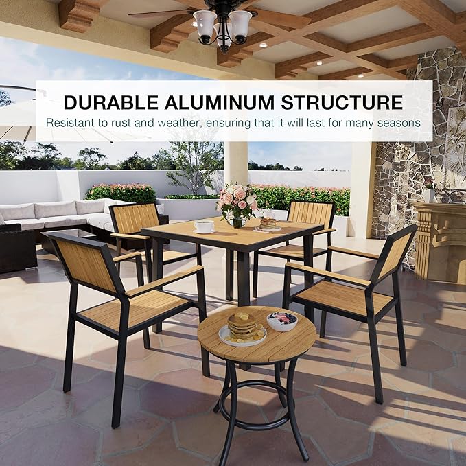Pamapic Aluminum Outdoor Dining Set (Teak, 6 PCS)