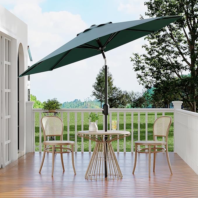 10Ft Patio Umbrella - 8 Sturdy Ribs Outdoor Table Umbrella with Crank Lift & Push Button Tilt - Market Umbrella for Pool, Deck, Yard, Garden - Turquoise