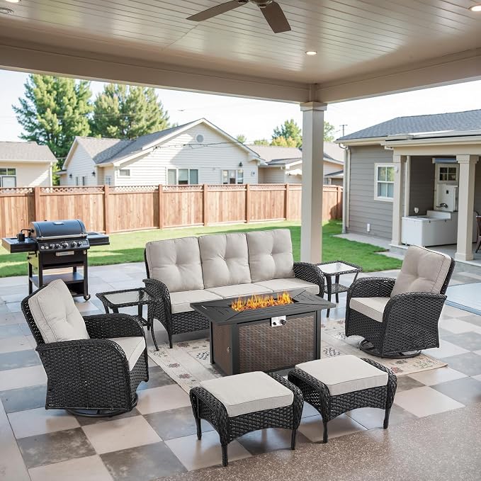 Belord Outdoor Patio Furniture - Wicker Sofa with Removable Cushion, 3 Seater Rattan Couch with Deep Seat, High Backrest, All-Weather for Balcony, Deck, Backyard, Black/Beige