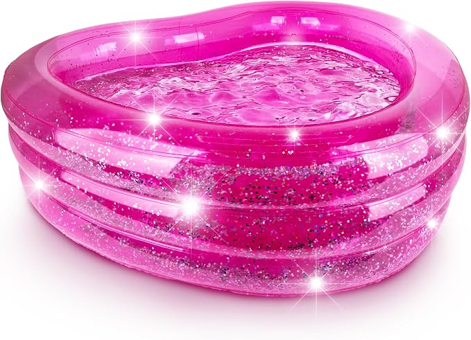 ArtCreativity Sparkly Inflatable Kiddie Pool, 3 Levels, Transparent with Silver Glitter and Cushioned Bottom, Outdoor for Backyard, Toys for Kids