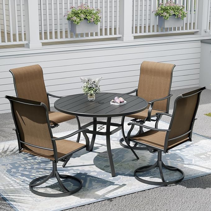 Outdoor Dining Table with 4PCS Swivel Chairs,41"x 41"x 28" Round Patio Table with Adjustable Umbrella Hole,Stable Patio Dining Set for Home or Outside