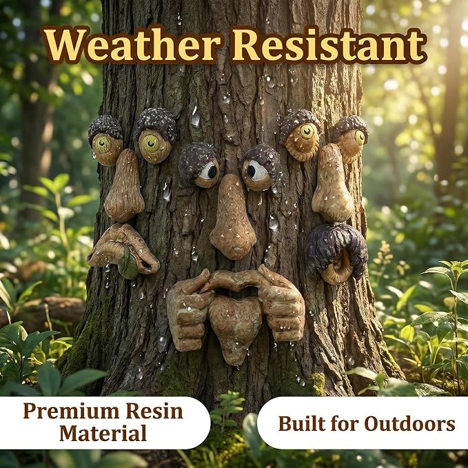 Tree Faces Decor Outdoor, Tree Face Outdoor Statues Old Man Trees Hugger Bark Ghost Yard Art Garden Decoration, Trees Decorations Outdoor for Halloween Easter