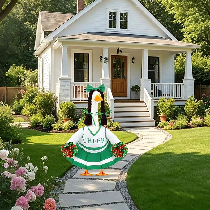 Celltestria Cheerleader Goose Outfits Cheerleading Porch Goose Costume Green Goose Clothes for 23" Geese Outdoor Patio Yard Lawn Garden Art Decoration