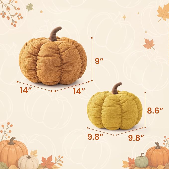 AELS Pumpkin Pillows Set of 2, 14" Burnt Orange & Mustard Fall Pillows | for Couch Sofa Bed Living Room Home Decor, Farmhouse Textured 3D Fall Halloween Thanksgiving Decorative Accent Pillows