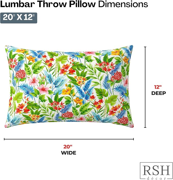 RSH DECOR: Lumbar Throw Pillows Set of 2 | 20” x 12" | All-Weather Spun Fabric | Outdoor Support Pillows for Patio Furniture | Made in USA (Carena Multi)