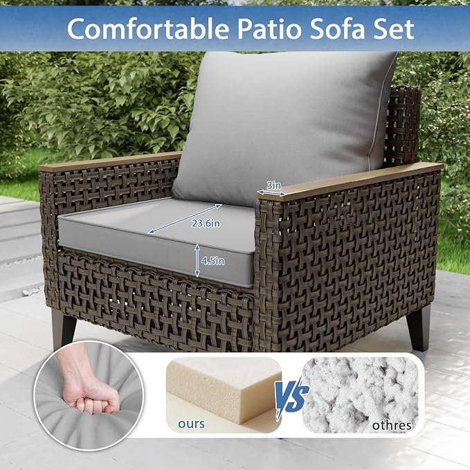 7 Piece Patio Furniture Set, All-Weather Wicker Rattan Outdoor Sectional Sofa Set with High Backrest and Thick Cushions for Garden, Porch, Poolside, Grey