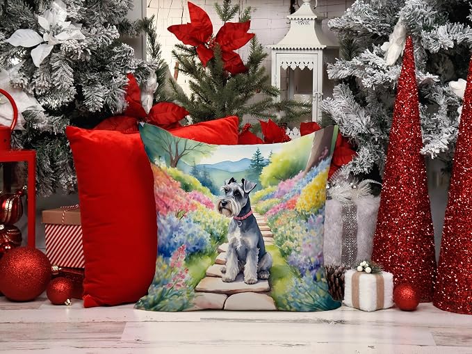 Caroline's Treasures Schnauzer Spring Path Throw Pillow Machine Washable, Indoor Outdoor Decorative Pillow for Couch, Bed or Patio, 14Hx14W