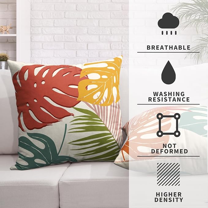 Abstract Sun and Monstera Leaf Throw Pillow Covers Palm Leaf Pillow Covers 22x22 Set of 2 Summer Tropical Leaves Cushion Case for Sofa Patio Indoor Outdoor Decor