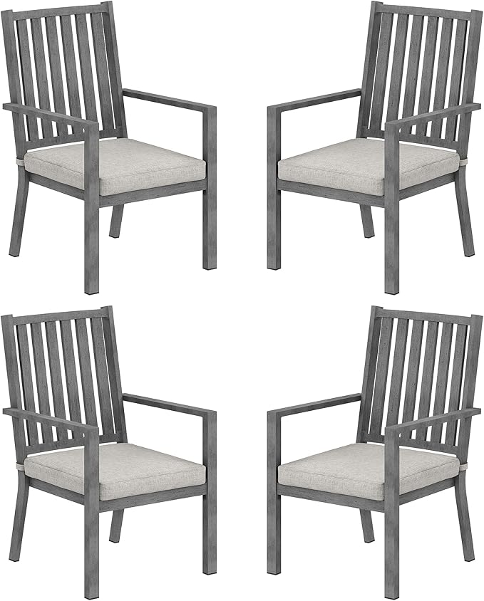 RoyalCraft Aluminum Outdoor Patio Chairs Set of 4, Outdoor Chairs with Waterproof Cushions, Outdoor Dining Chairs with Armrests, Metal Patio Furniture Set for Porch, Balcony, Deck, Backyard, Grey
