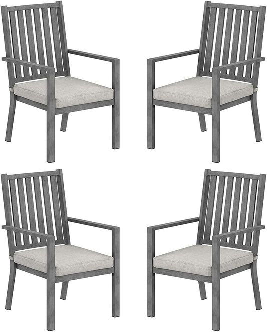 RoyalCraft Aluminum Outdoor Patio Chairs Set of 4, Outdoor Chairs with Waterproof Cushions, Outdoor Dining Chairs with Armrests, Metal Patio Furniture Set for Porch, Balcony, Deck, Backyard, Grey