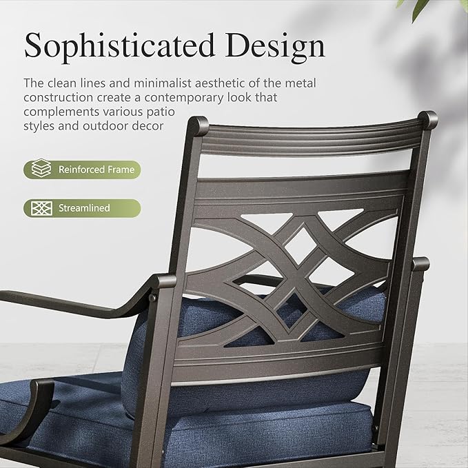 Sophia and William Outdoor Patio Dining Set for 4, Outdoor Table and Chairs, Removable Seat Cushions, Black 42" Round Patio Dining Table,Blue