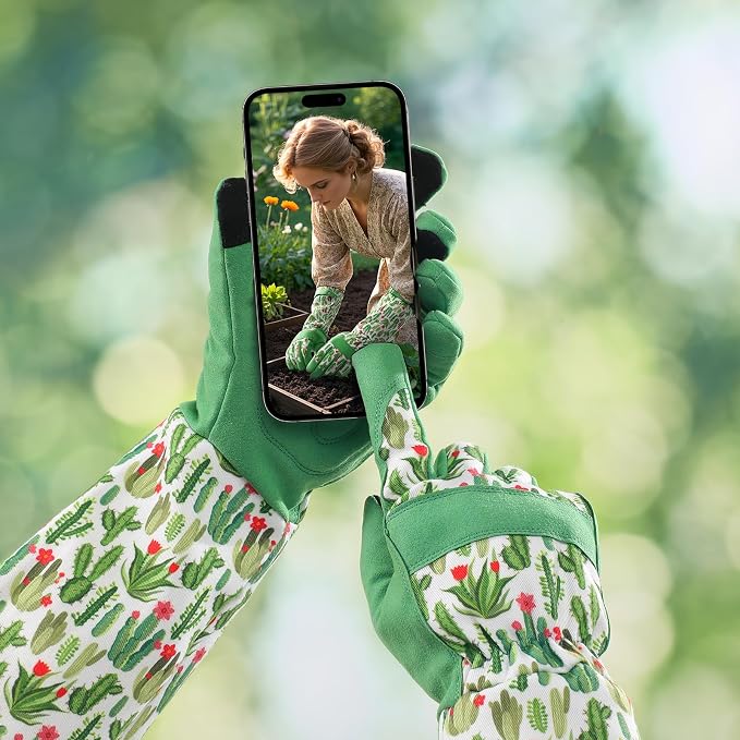 Trifabricy Gardening Gloves for Women, Leather Long Garden Gloves with Grip, Thorn-Proof Puncture-Resistant Work Gloves