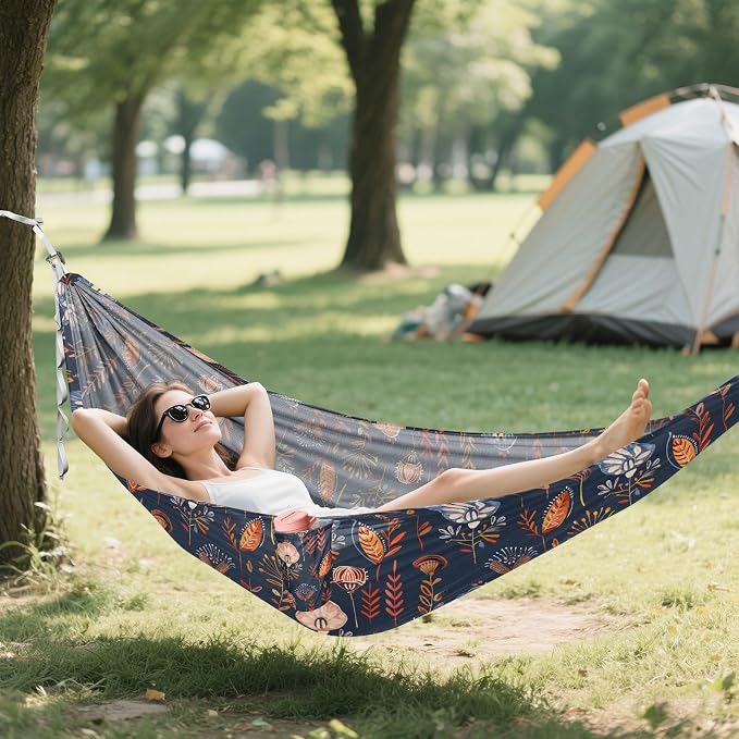 Camping Hammock Outdoor Hammocks for Outside Tribal Flower Beach Trees Portable Lightweight with Pockets Tree Straps Indoor