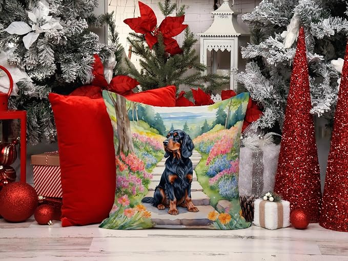 Caroline's Treasures Gordon Setter Spring Path Throw Pillow Machine Washable, Indoor Outdoor Decorative Pillow for Couch, Bed or Patio, 14Hx14W