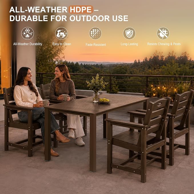Domi HDPE Outdoor Dining Set, All-Weather 3 Piece Outdoor Dining Table Set with 2" Umbrella Hole, Outdoor Patio Dining Set for Garden, Poolside, Backyard, Deck, Brown