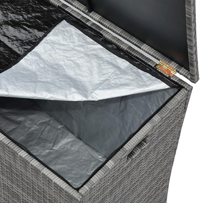 Teamson Home 154 Gallon Lined Weather Resistant Outdoor Rattan Wicker Patio Deck Storage Box with Soft Close Hinges for Patio Furniture Cushions or Pool Accessories, Gray
