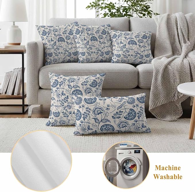 Outdoor Pillow Covers 18x18 Set of 2, Vintage Spring Floral Waterproof Patio Throw Pillow Covers for Couch Sofa Chair, Farmhouse Summer Botanical Retro Decorative Pillowcases for Throw Pillows