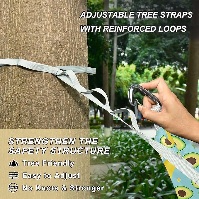 Camping Hammock Outdoor Hammocks for Outside Avocado Banana Flower Beach Trees Portable Lightweight with Pockets Tree Straps Indoor