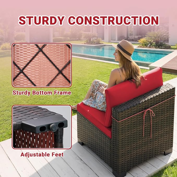 LEVELEVE 7-Piece Outdoor Patio Furniture Sets, Manual Weaving Rattan Conversation Sectional Sofa with Tempered Glass Coffee Table, All-Weather PE Wicker & Thick Cushions for Garden, Backyard, Porch