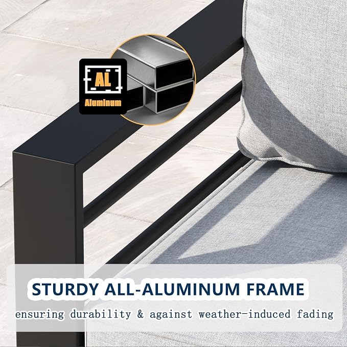 4 Pieces Aluminum Outdoor Patio Furniture Set with Fire Pit Table, Modern Metal Conversation Sofa Set with Deep Seating