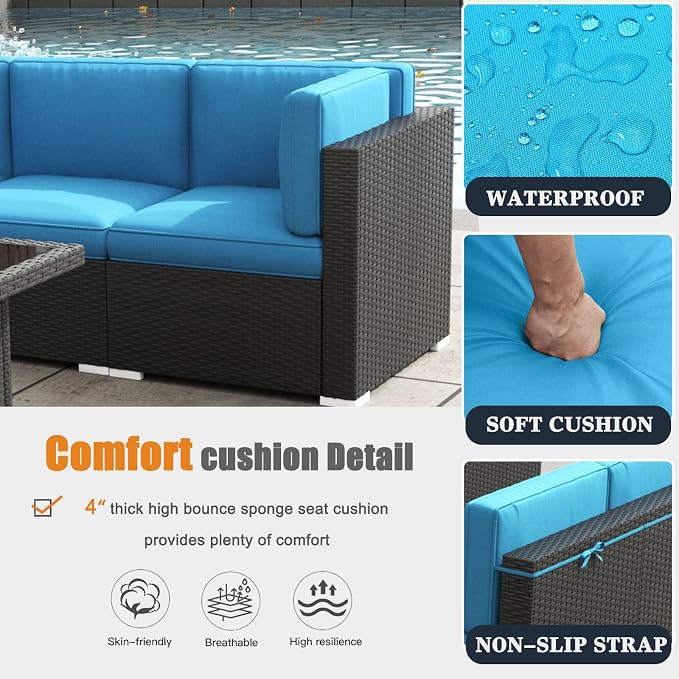 Patio Furniture Set with Fire Pit Table, 8 Pieces Outdoor All-Weather Wicker Conversation Sectional Chair Sofa Set