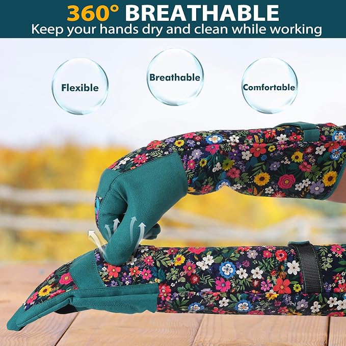 Trifabricy Gardening Gloves for Women, Leather Long Garden Gloves with Grip, Thorn-Proof Puncture-Resistant Work Gloves