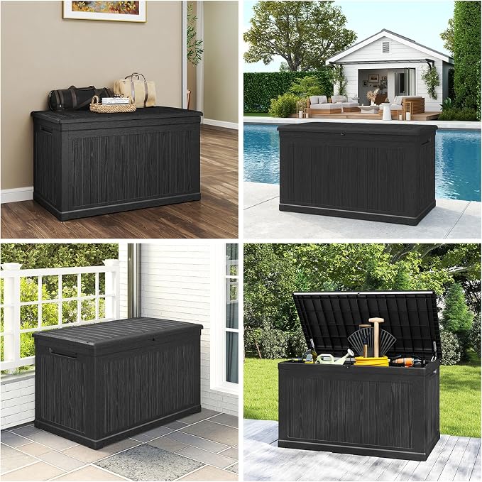 Skepphlay 230 Gallon Deck Box Extra Large, Outdoor Storage Box Lockable, Patio Storage Box Waterproof and UV Resistant, 1000lbs Load Capacity for Garden, Patio, Pool (Black)