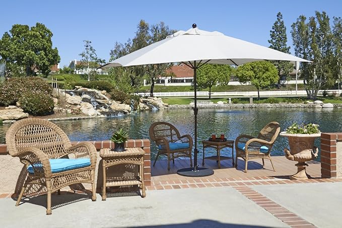California Umbrella 11' x 8' Rectangle Aluminum Market Umbrella, Crank Lift, Bronze Pole, Sunbrella Pacific Blue