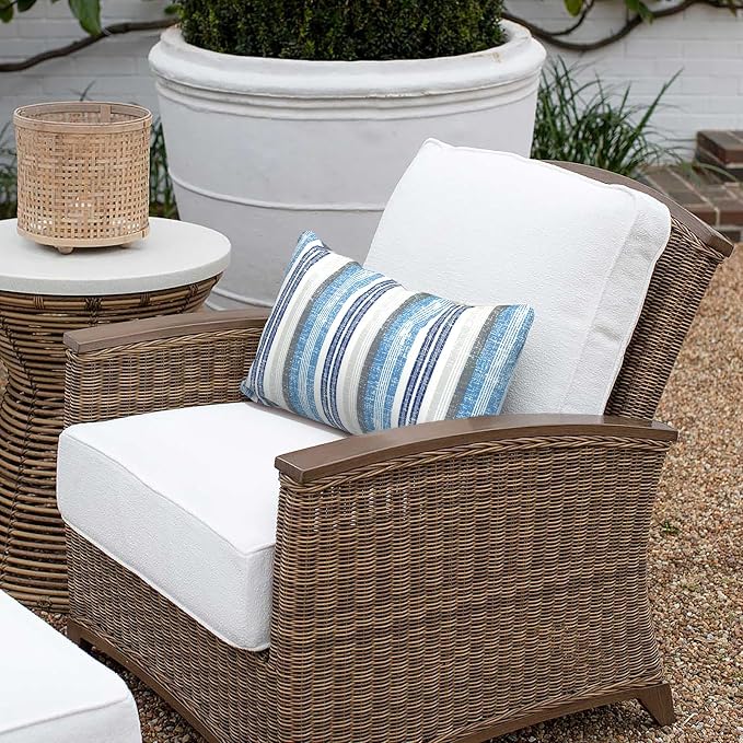 Outdoor Lumbar Pillow Covers 12”x20”, Rectangle Throw Pillow Covers for Patio Furniture, Decorative Lumbar Cushion Case for Garden Balcony Couch Office Chair, Pack of 2, Stripe Layered Blue