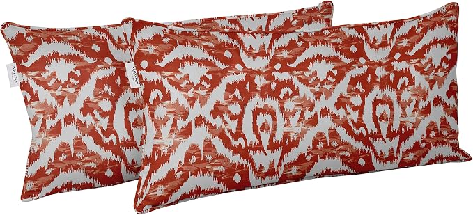 Indoor/Outdoor Polyester Fabric Lumbar Pillow Cover, All-Weather Waterproof Rectangular Cushion Case for Patio Furniture, 12 x 20 Set of 2 - Ikat-65