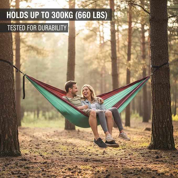 YSUEFIJO Double Camping Hammock, Hanging Hammock for Travel Or Outdoor Adventures, Outdoor Hammock Easy to Set Up Anywhere, Foldable and Portable Design, Holds 300kg