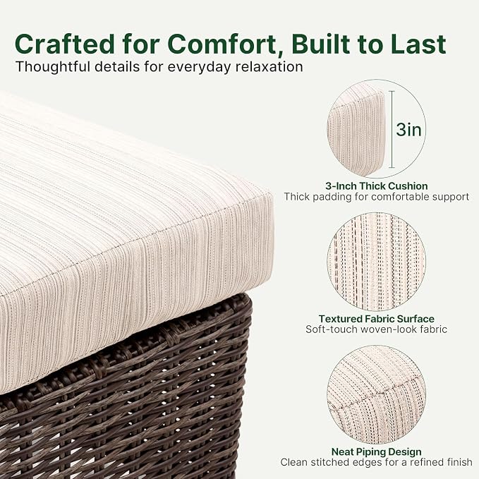 Wicker Patio Conversation Set, Outdoor Patio Chair Set with Deep Seating, Wide Armrests & Thick Cushions, All-Weather Outdoor Furniture Set for Patio, Porch, Deck & Backyard