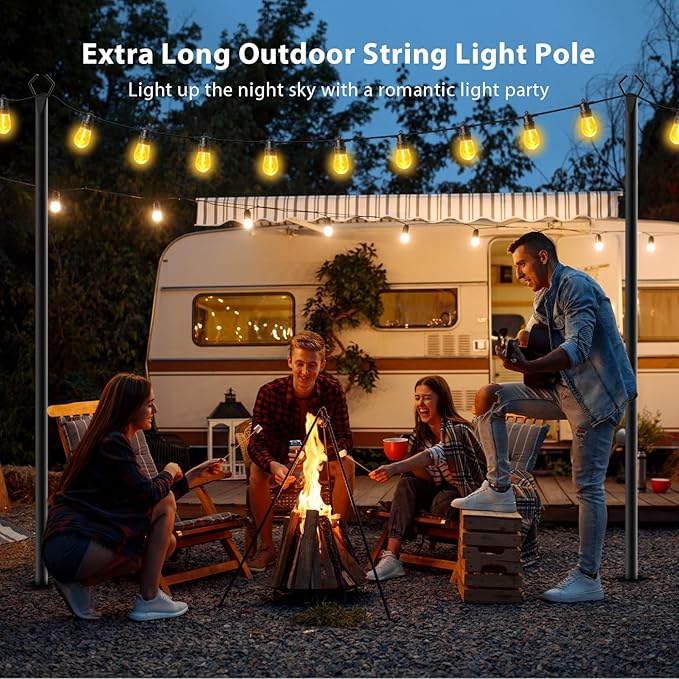 10Pack10FT String Light Poles,Metal with Fork Lights Poles for Outdoor String Light, Rustproof Heavy Duty for Outside Garden,Patio,Wedding,Backyard,Deck,Party