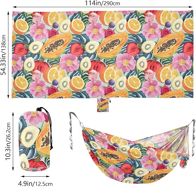 Camping Hammock Outdoor Hammocks for Outside Pawpaw Fruits Flower Beach Trees Portable Lightweight with Pockets Tree Straps Indoor Small