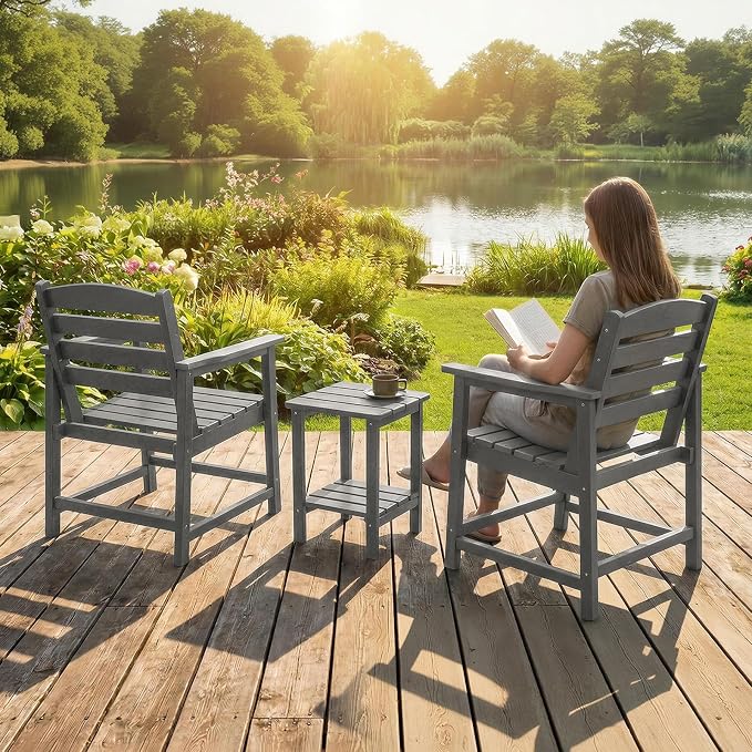 Furnimart Outdoor Dining Chairs Set of 2, Extra-Thick HDPE All-Weather Patio Armchairs with Wide Seat, Outdoor Furniture for Backyard, Garden, Lawn & Poolside, Grey